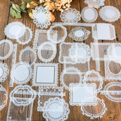 120 Pcs Lace Scrapbook Stickers,Waterproof Cutout Transparent Sticker PET Transp