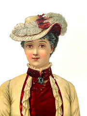 Gorgeous Large Die Cur of 1800’s Woman w/ Lovely Feather Hat *