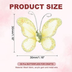 50Pcs Butterflies for Crafts, 1.2″ Mesh Organza Butterflies, Yellow
