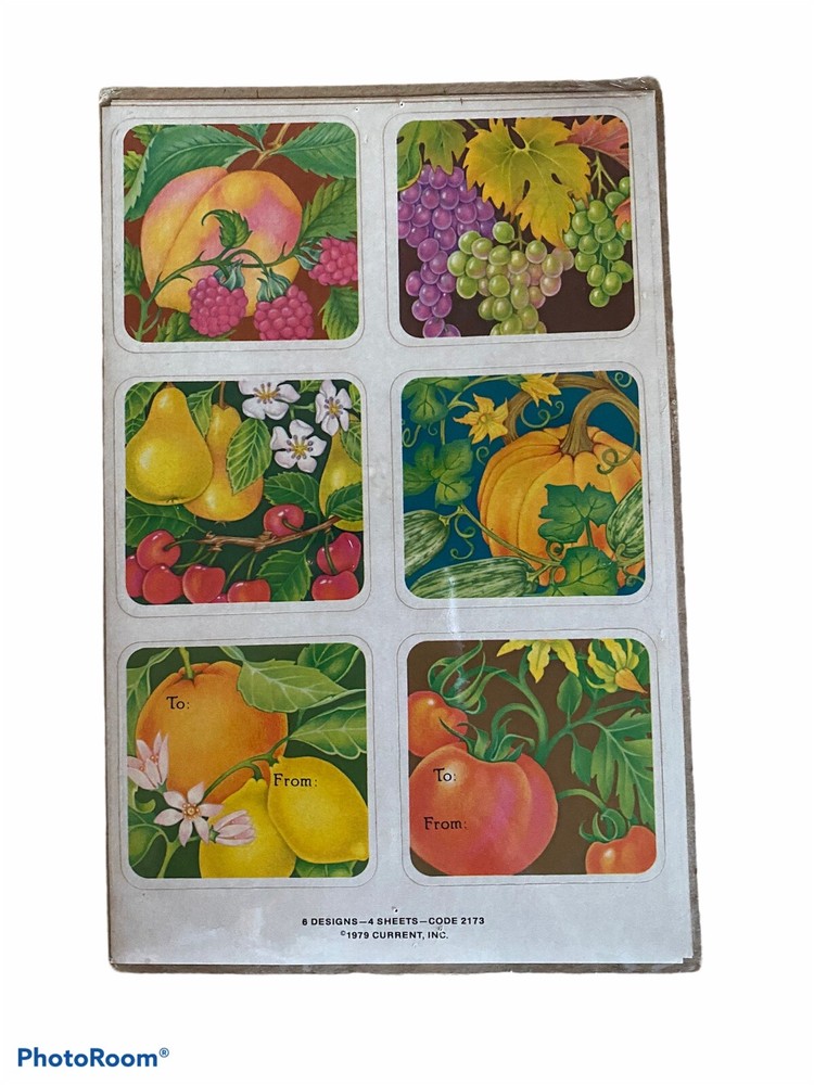 New in Package Vintage 1979 CURRANT INC 4 Sheets Fruit Stickers Labels