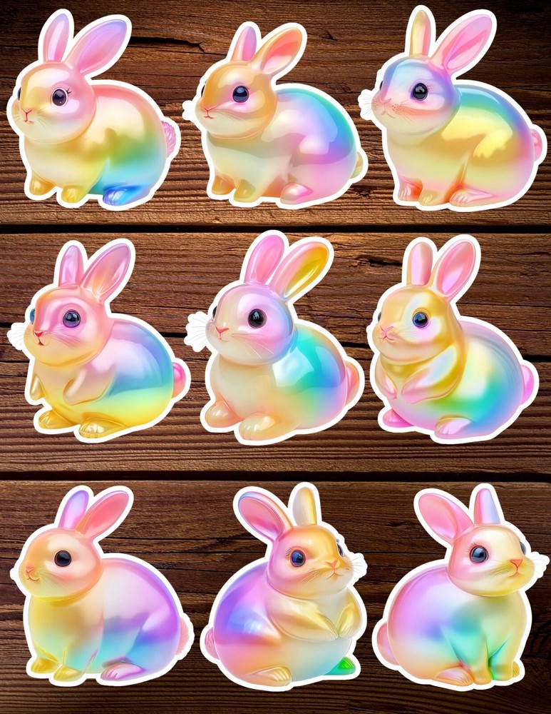 Holographic Style Bunny Vinyl Stickers Set Scrapbooking Laptop Waterbottle