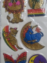 Vintage 80s Glitter Puffy Stickers Unicorn Rainbow Lion Butterfly Gordy Scrapboo
