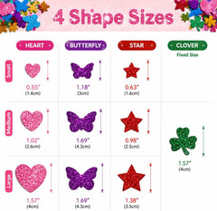 339 PCS Self Adhesive Glitter Foam Stickers – Heart, Star, Butterfly & Shapes f