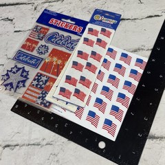 US Flag Stickers Red White Blue Ribbons Scrapbooking Patriotic 4th Of July Lot