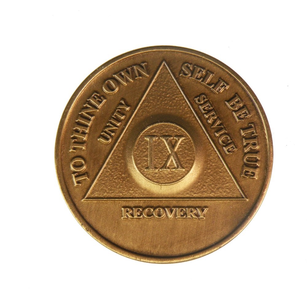 9 Year AA Medallion Traditional Bronze Raised Center Sobriety Chip Coin Token