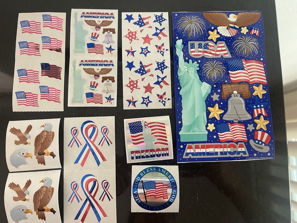 Vintage SANDYLION Patriotic 4th July USA Red White Blue Stickers Lot Flag