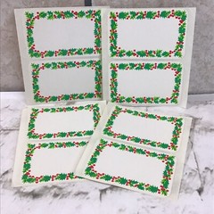 Vintage Christmas Holiday Label Stickers Lot Of 8 Red Green Holly Borders