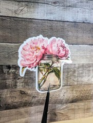 Peonies in Vase Waterproof Vinyl Sticker, Peonies Sticker
