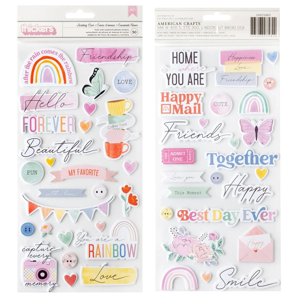 American Crafts RAINBOW AVENUE PHRASES (2) SHEETS FOAM & CARDSTOCK THICKERS