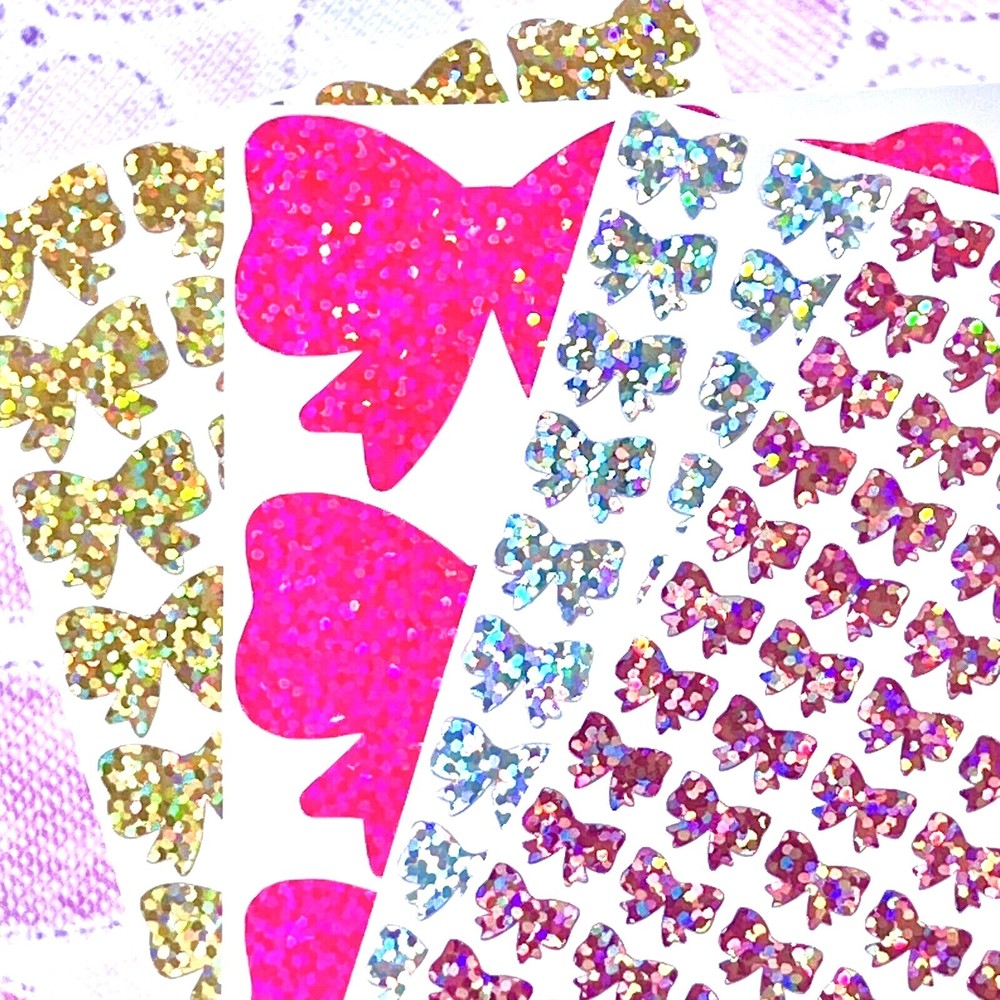Holographic Sparkle Cute Bow Stickers! ~ Custom Size & Color