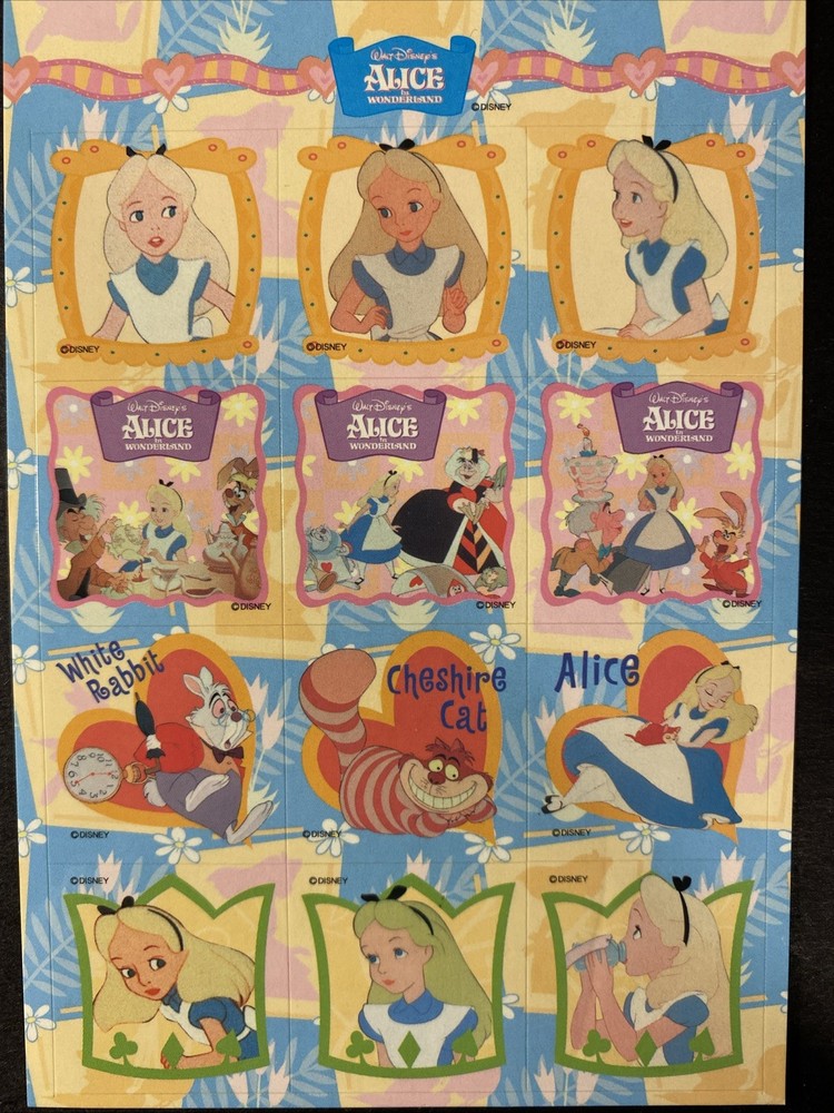 Alice In Wonderland Sticker Sheet Scrapbook Craft Collectible