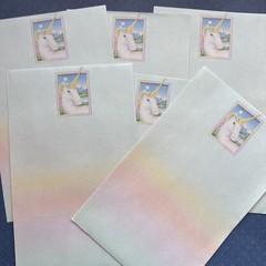 Vintage 80s 90s Pastel Unicorn Stationery Rainbow Stationary Note Paper Sheets