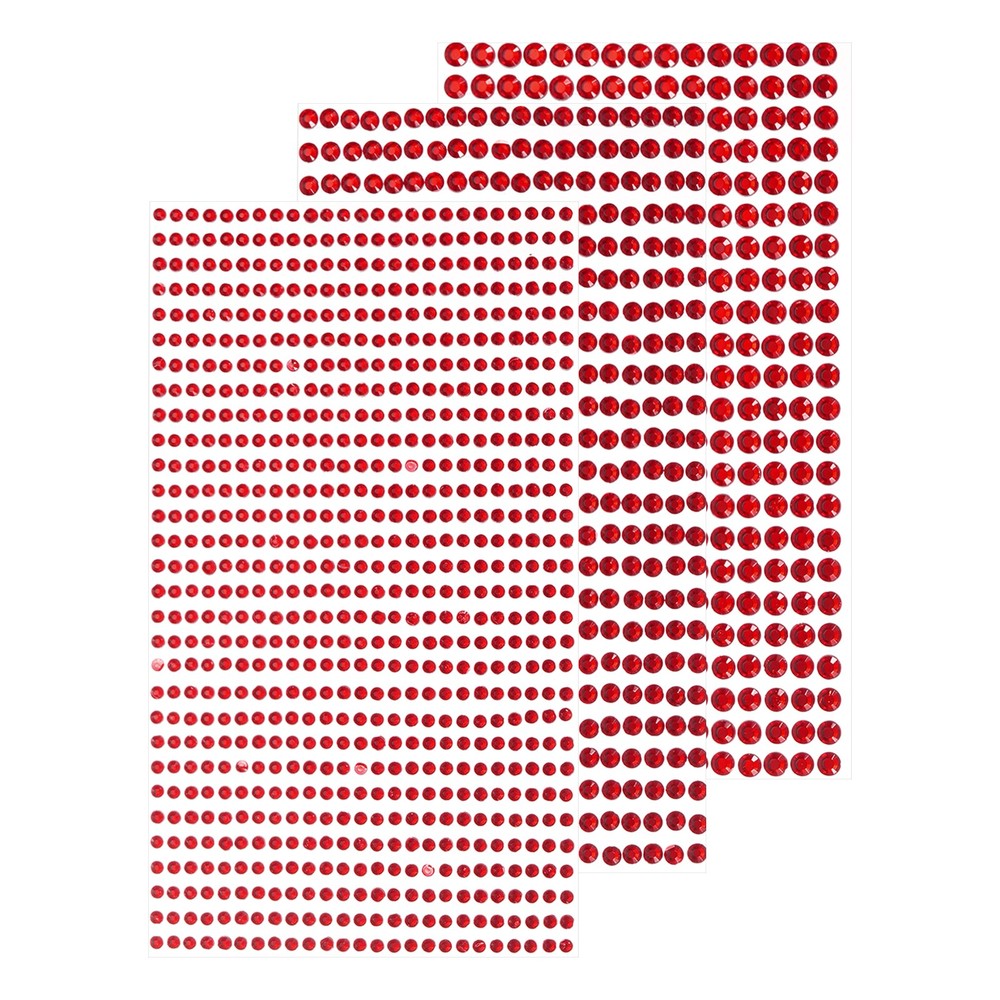 1532Pcs 3 Sheets Rhinestone Stickers 3/4/5 mm Self Adhesive Red
