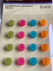 3D RECOLLECTIONS ADHESIVE EMBELLISHMENTS MULTI-COLORFUL BUTTONS 20 PCS 3D