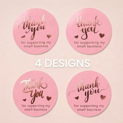 500 Pcs 1.5 Inch Pink and Rose Gold Thank You Stickers for Small Business, Sm…