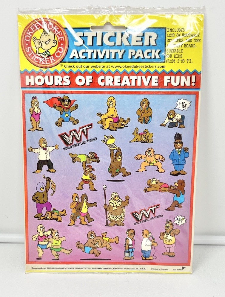 Vintage 80s Kids Stickers World Wrestling Teddies Okee Dokee Activity Pack Read