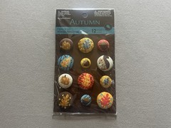 Set Of 12 Assorted Sized “Autumn” Themed Fabric Brads~1” To 1/2”, New In Package