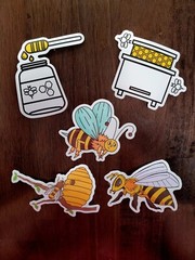 STICKERS x 5 Honey Bee Apiculture Beehive Cartoon Large Sticker BEE3