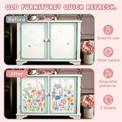 Floral Rub on Transfers for Crafts and Furniture, 2 Sheets Large Flower Butterfl