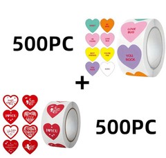 1000PCS/2 Rolls Bulk Lot Conversation Hearts 1” Sticker Rolls Valentines Holiday