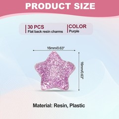 30 Pcs Flat Back Resin Charms, Glitter Star Charms Bulk, Purple