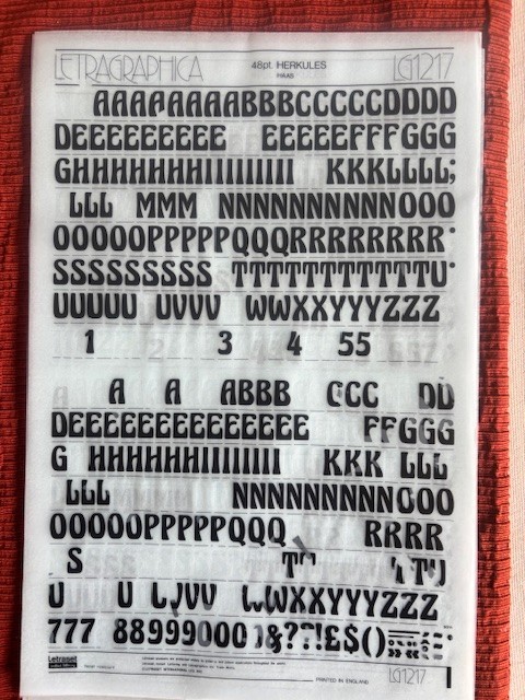 Three (3) Letraset INSTANT LETTERING Transfer Letters 48pt Herkules HAAS NICE 1