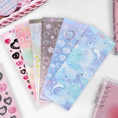 6 Sheets Bubble Stickers, Cute Korean Colorful Star Heart Glitter Self Adhesi