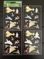 VTG 90s Stickers Lot Airplanes Space Ship Solar System Careers Camp Firetrucks +