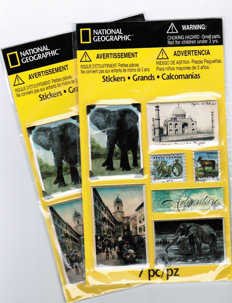 Elephant travel Adventure 2 PACKS National Geographic Dimensional PUFFY Stickers