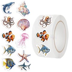 500 Pcs/Roll Cartoon Marine Life & Seashell Stickers PVC Waterproof Decals for J
