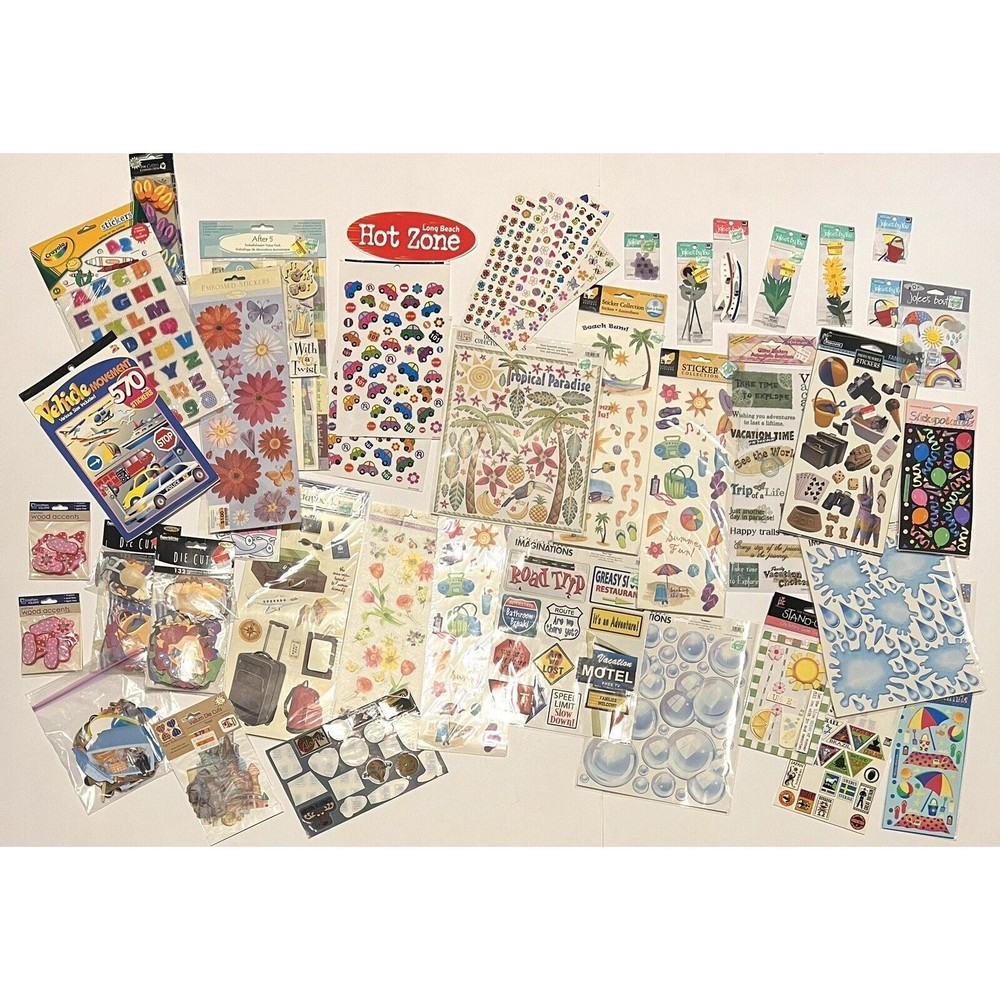 Scrapbooking Sticker Lot Summer Beach Vacation Picnic Travel Car Planes Die Cuts