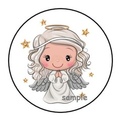 30 CUTE ANGEL ENVELOPE SEALS LABELS STICKERS 1.5″ ROUND GIRL STARS CHRISTMAS