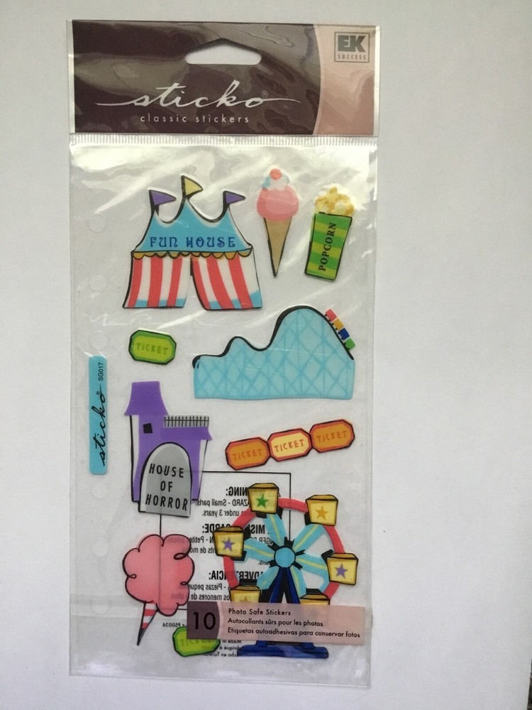 NEW Sticko Stickers Summer Amusement RARE Scrapbook 10 Photo Safe EK Success RAR