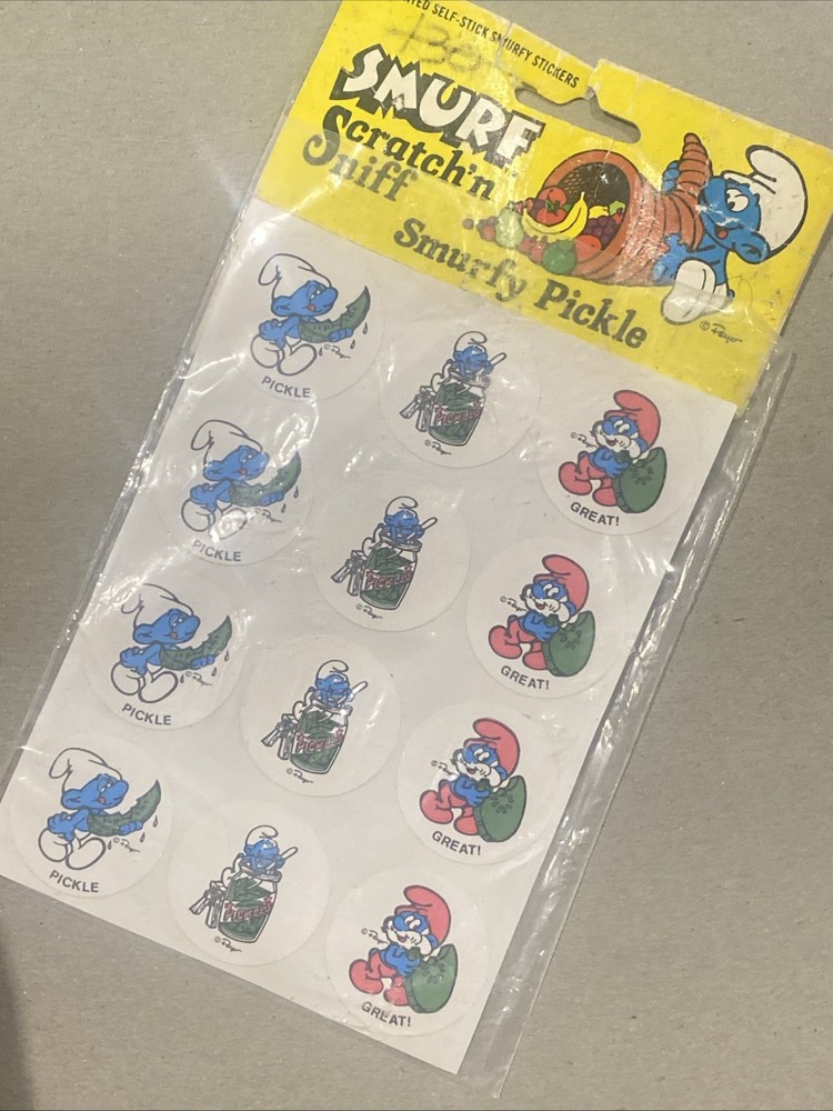 VINTAGE 80’S “SMURFS” PICKLE” SNIFF STICKER PACK ULTRA RARE