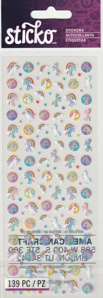 NEW! Sticko Tiny UNICORNS AND RAINBOWS 139 pieces! 00072 Fast FREE Shipping!