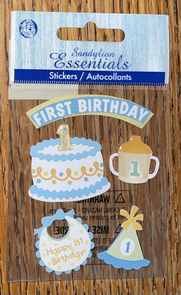 RARE Essentials Happy First Birthday 1st Party Hat Cake Cup 1 Year Baby Stickers