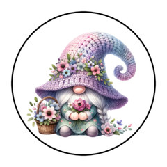 30 SPRING GNOME ENVELOPE SEALS STICKERS LABELS TAGS 1.5″ ROUND SUMMER PURPLE