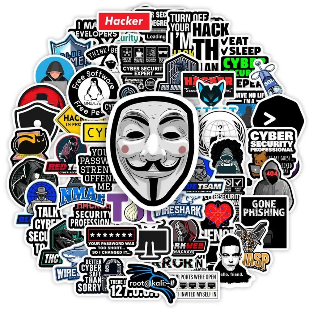 Cybersecurity & Hacker-Themed Waterproof Vinyl Stickers for Tech, Coding, etc