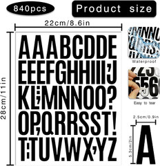 840 PCS 16 Sheets Letter Stickers 2 Inch Large Alphabet Sticker Vinyl Self Adhes