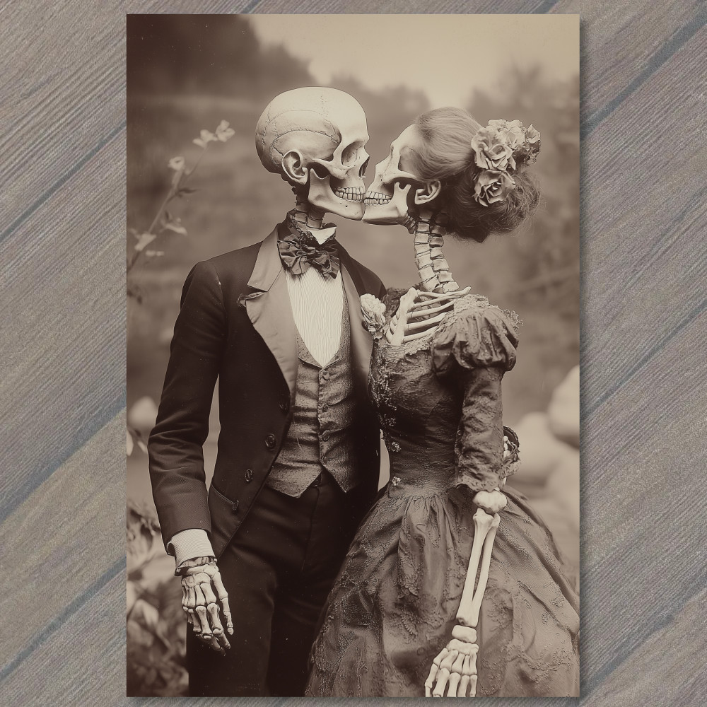 STICKER Romantic Skeleton Bride Groom Top Hat Floral Goth Wedding Love Emo Odd