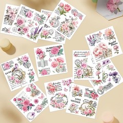 Vintage Floral Rub on Transfers for Crafts: 8×10 inches, Pink Flower