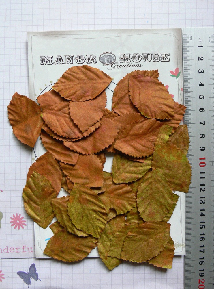 Leaves RUST & Spot Shimmer GREEN 40 Pk Paper LRG 48mmLong x 28mmWide Manor House