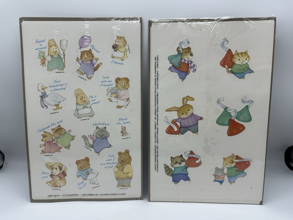 Vtg Current Inc Little Blessings Christmas Kisses 1990 Stickers Sheet Hershey