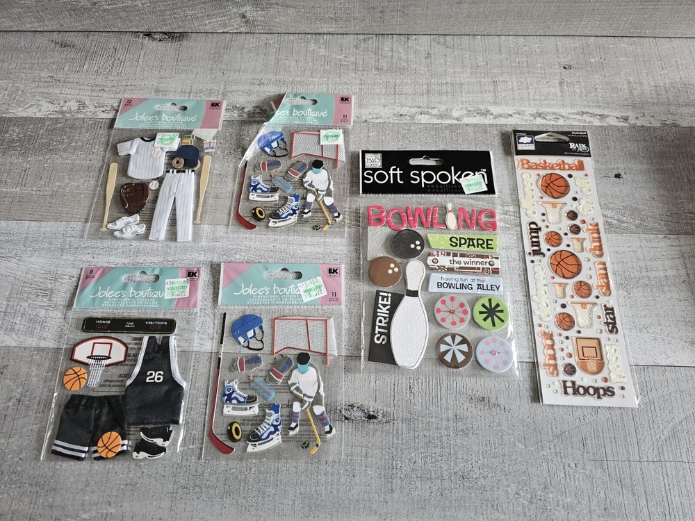 Sticker Lot – Sports Scrapbooking Stickers Baseball Hockey Bowl – Jolee’s + #181