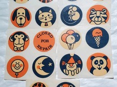 20 Lot Super Rare Vintage Antiques? Round Stickers Animals Fairs Moon Sun Odd