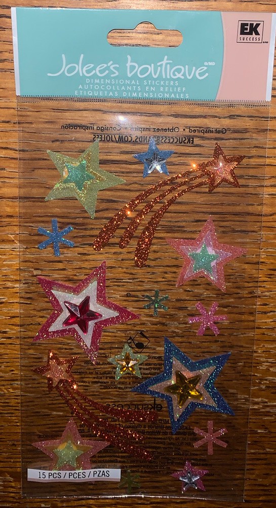 RARE Jolees Velum Shooting Stars Layered Glitter Sparkle Star Scrapbook STICKERS