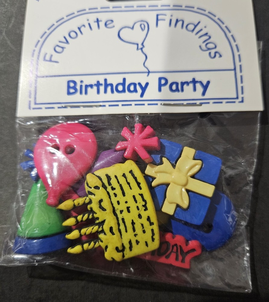 (NEW) BIRTHDAY PARTY Buttons for Crafts or Sewing #92 Favorite Findings