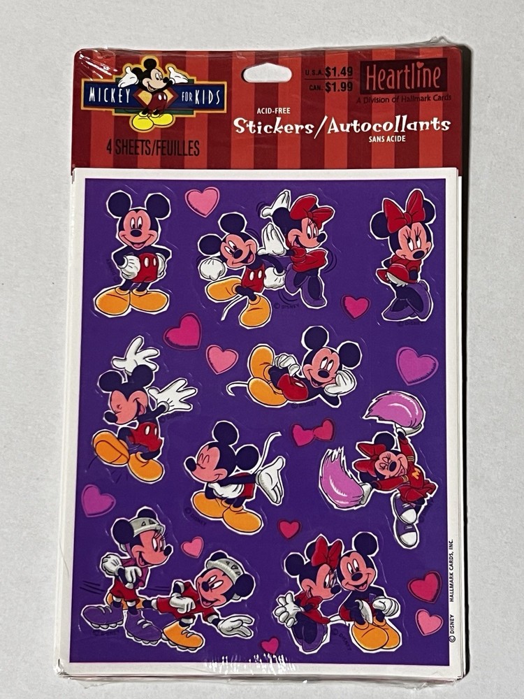 Vintage 4 Sheets DISNEY Mickey & Minnie Mouse Valentine LOVE Scrapbook Stickers