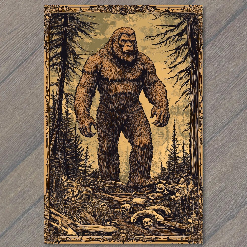 STICKER Bigfoot Walking Moonlit Forest Skulls Trees Mythical Creature Strange