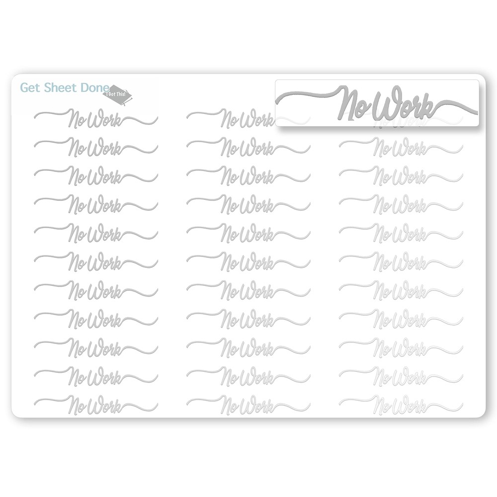 No Work Script Planner Stickers / 30 Gold Foiled Text Headers (1.5″) SILVER